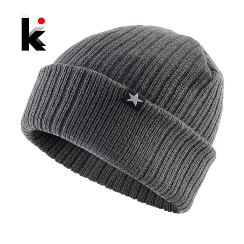 Winter Hats For Men Knitted Wool Solid Color Beanie Hat Men's Warm Skullies Cap Knitting Doulbe Layer Thick Outdoor Ski Bonnet