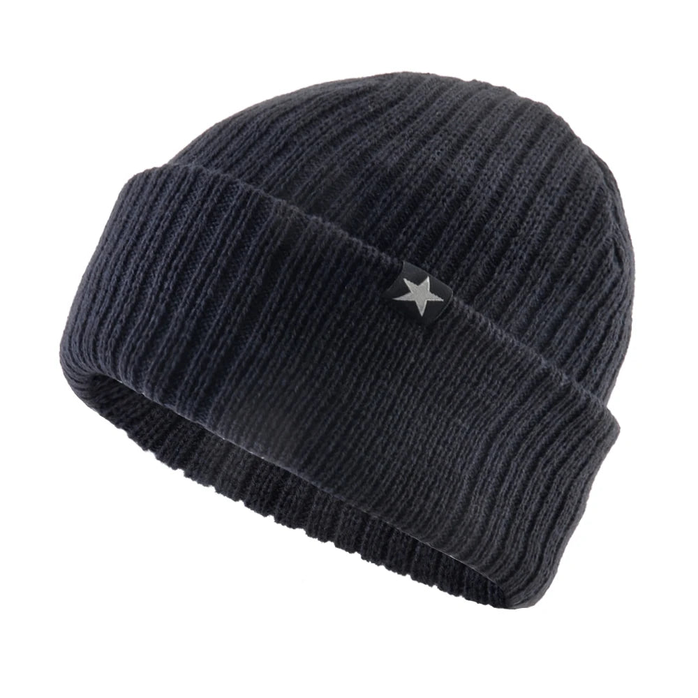 Winter Hats For Men Knitted Wool Solid Color Beanie Hat Men's Warm Skullies Cap Knitting Doulbe Layer Thick Outdoor Ski Bonnet