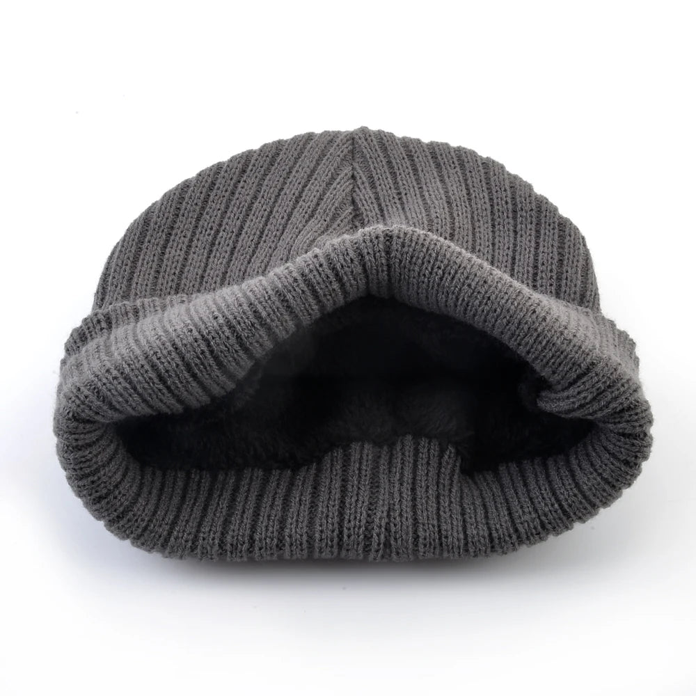 Winter Hats For Men Knitted Wool Solid Color Beanie Hat Men's Warm Skullies Cap Knitting Doulbe Layer Thick Outdoor Ski Bonnet