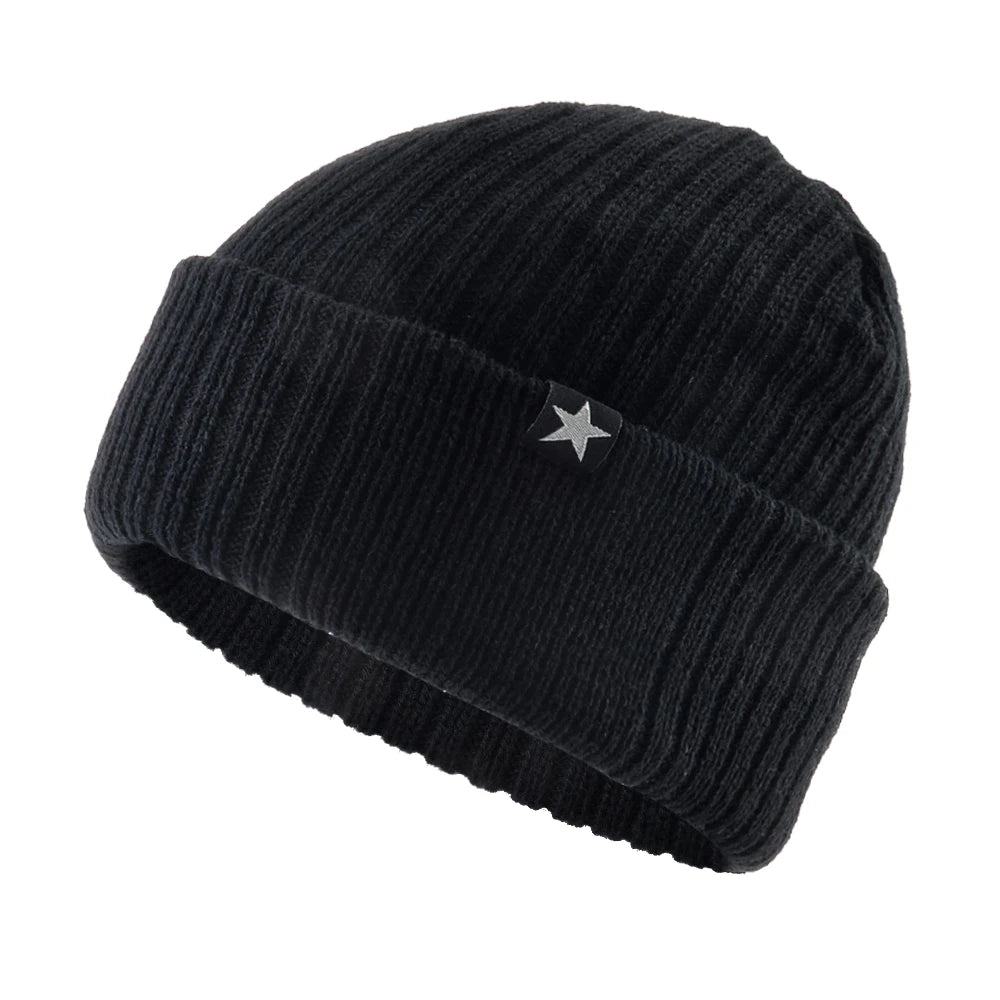 Winter Hats For Men Knitted Wool Solid Color Beanie Hat Men's Warm Skullies Cap Knitting Doulbe Layer Thick Outdoor Ski Bonnet