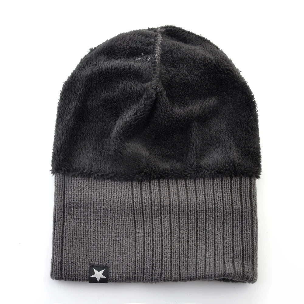 Winter Hats For Men Knitted Wool Solid Color Beanie Hat Men's Warm Skullies Cap Knitting Doulbe Layer Thick Outdoor Ski Bonnet