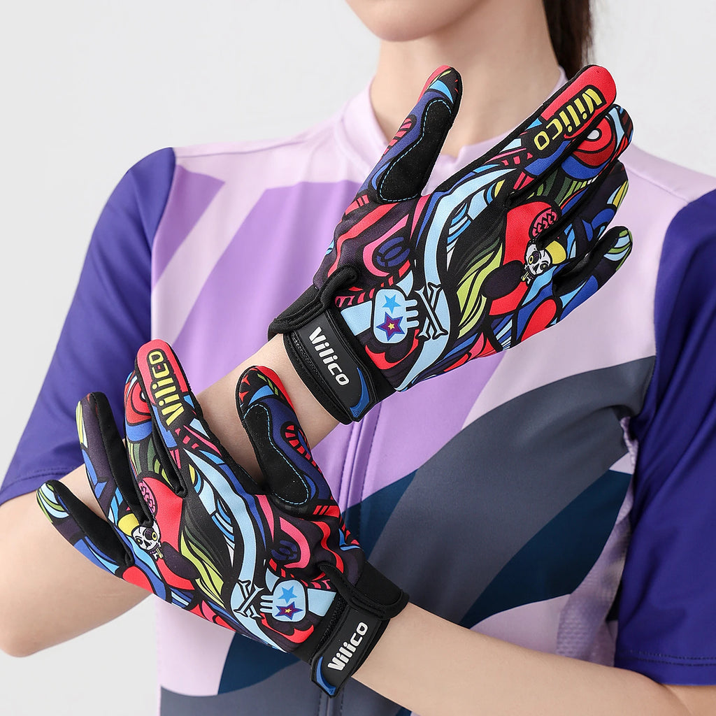 1 pair of graffiti sports bicycle riding gloves, non slip, shock-absorbing, wear-resistant, breathable, suitable for outdoor spo