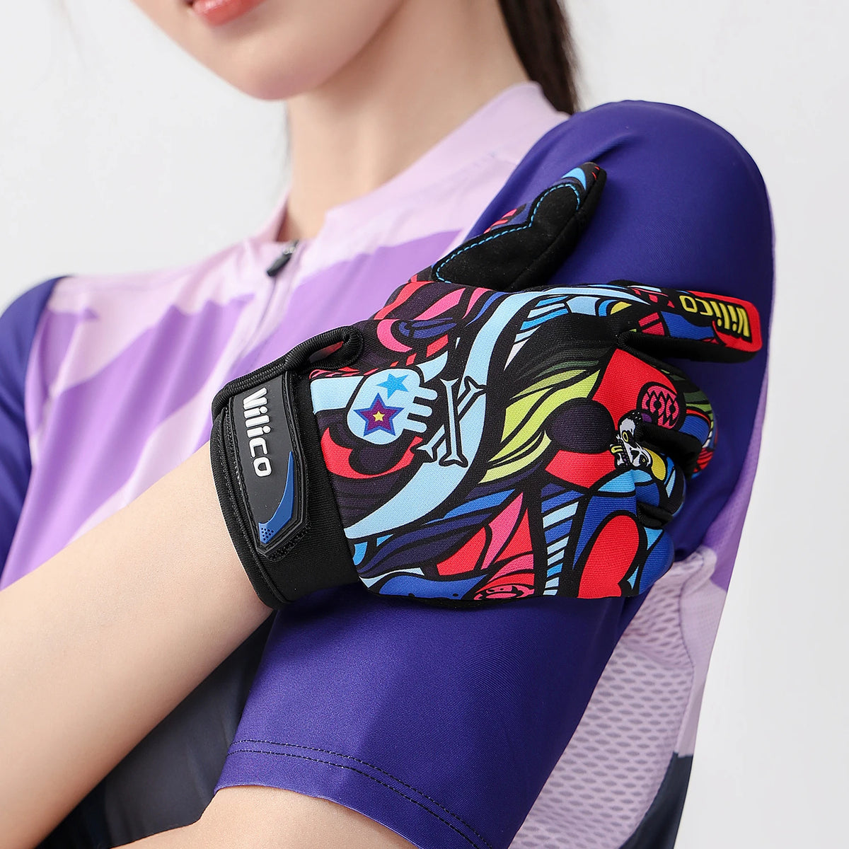 1 pair of graffiti sports bicycle riding gloves, non slip, shock-absorbing, wear-resistant, breathable, suitable for outdoor spo