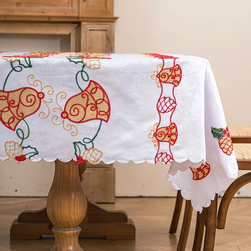 Christmas Decoration Tablecloth Cover Embroidered Jacquard Table Cloths Vintage Holiday Atmosphere Tablecloths Table Decor