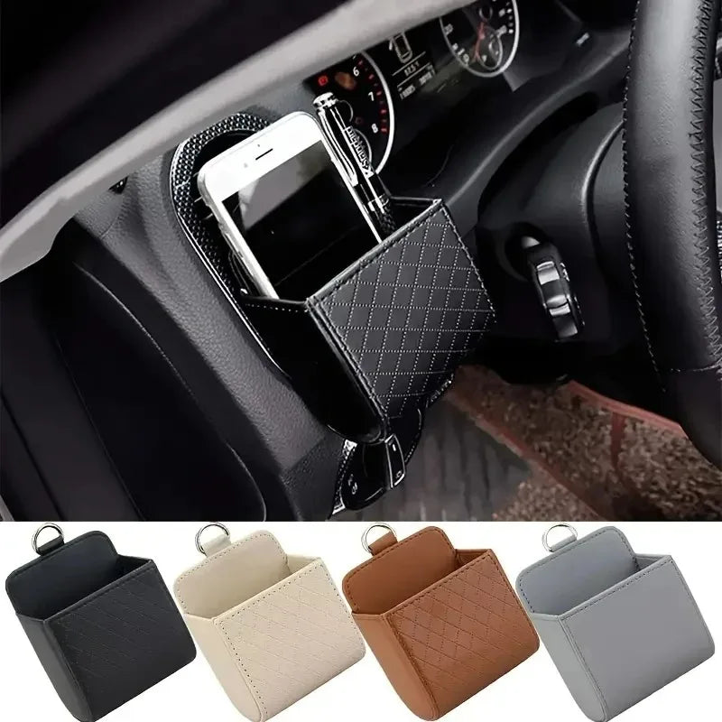 1pc Car Storage Bag Car Air Outlet Debris Bag For Mobile Phone Key Sunglasses Vent Dashboard Tidy Hanging Leather Organizer Box