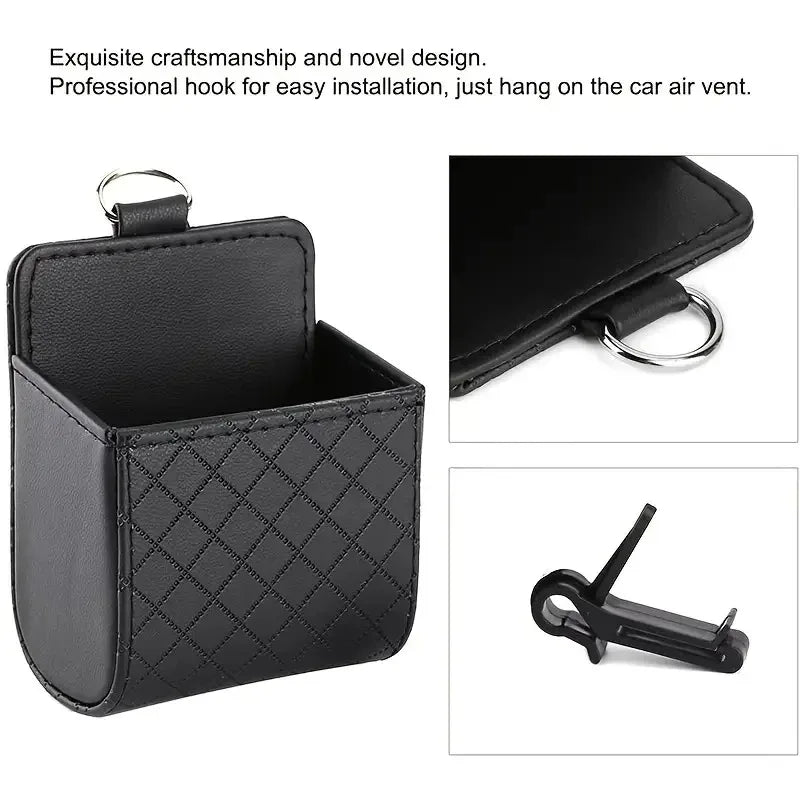 1pc Car Storage Bag Car Air Outlet Debris Bag For Mobile Phone Key Sunglasses Vent Dashboard Tidy Hanging Leather Organizer Box
