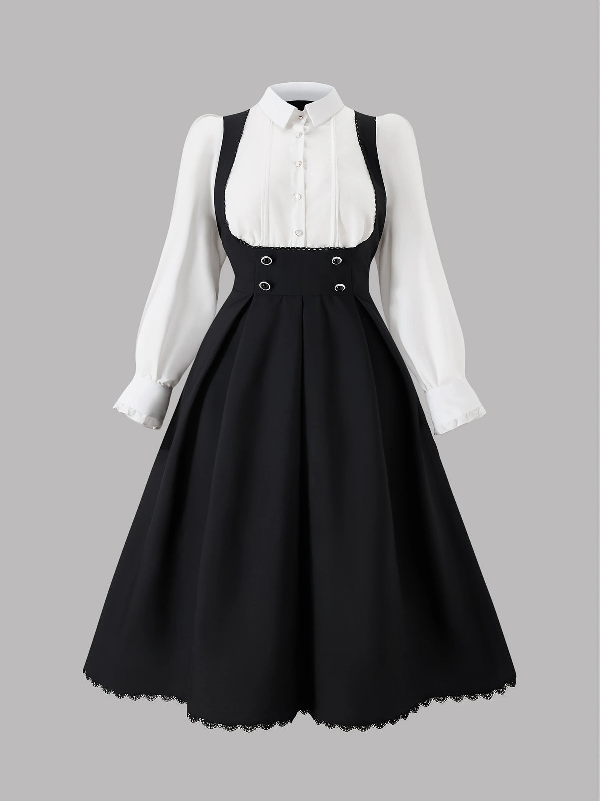 European and American fashion, sunny, large-sized solid color contrast 2-in-1 long-sleeved dress, floor-length dress