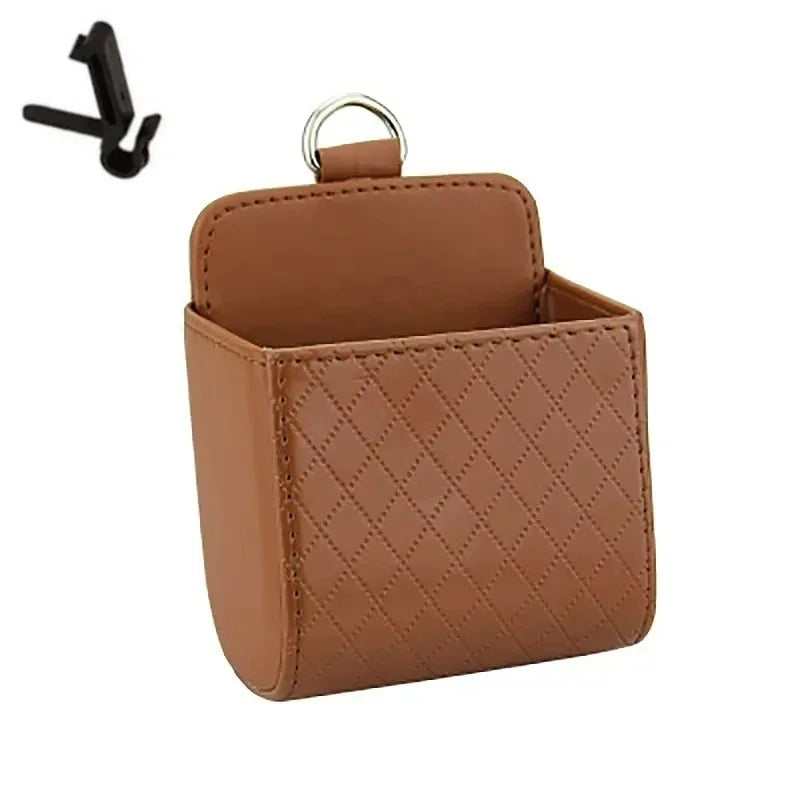 1pc Car Storage Bag Car Air Outlet Debris Bag For Mobile Phone Key Sunglasses Vent Dashboard Tidy Hanging Leather Organizer Box