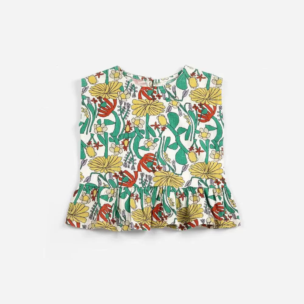 Fashion Girls Dress  Countryside Style Summer Flower Printed Fashion Dresses Baby Kids Skirts Series Outfit Clothing