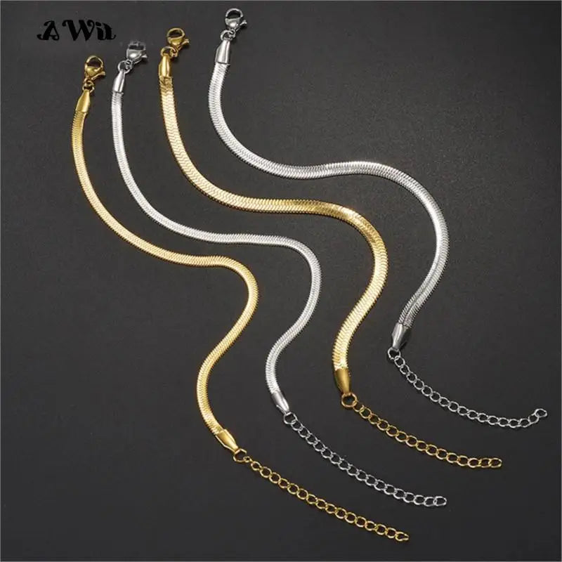 Awit Classic Snake Chain Bracelets for Women Trend Gold Plated Stainless Steel Cuban Chain Bracelet Trendy Woman Gifts Jewelry
