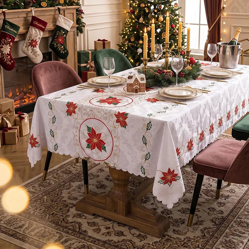 Christmas Decoration Tablecloth Cover Embroidered Jacquard Table Cloths Vintage Holiday Atmosphere Tablecloths Table Decor