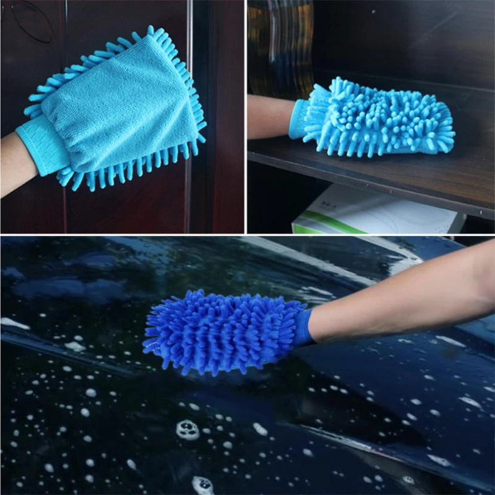 Size M, Car Wash Gloves Chenille Coral Fleece Gloves Washing Wiper Cleaning Towel Auto Dust Washer Mitt Accessories
