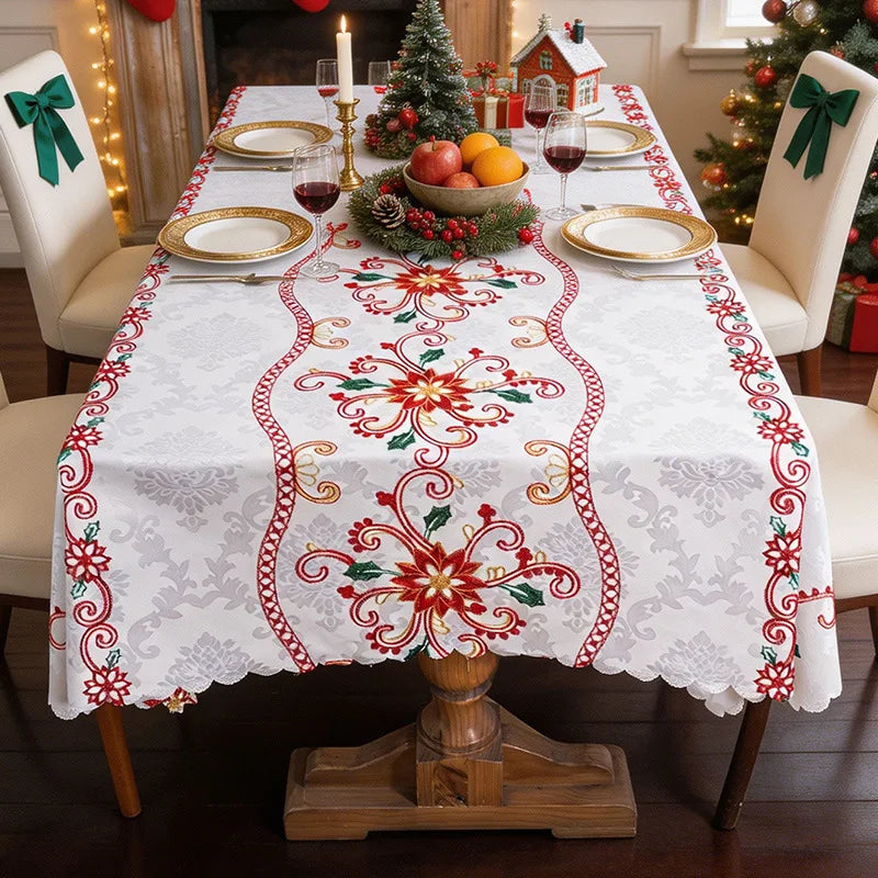 Christmas Decoration Tablecloth Cover Embroidered Jacquard Table Cloths Vintage Holiday Atmosphere Tablecloths Table Decor