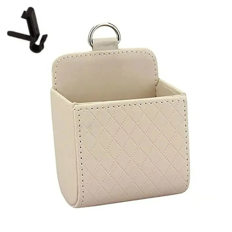 1pc Car Storage Bag Car Air Outlet Debris Bag For Mobile Phone Key Sunglasses Vent Dashboard Tidy Hanging Leather Organizer Box