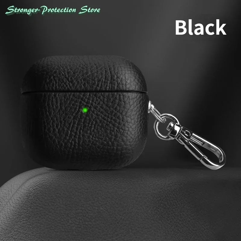 Genuine Leather For AirPods Pro 3 Case AirPods Pro 2 Airpods 4 Airpods 3 cover Lychee Pattern Cowhide With Buckle