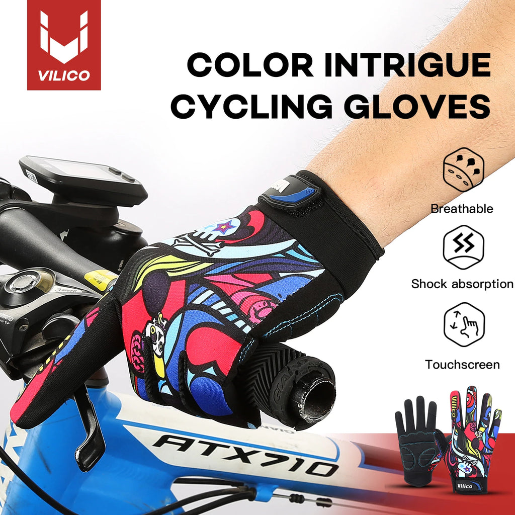 1 pair of graffiti sports bicycle riding gloves, non slip, shock-absorbing, wear-resistant, breathable, suitable for outdoor spo