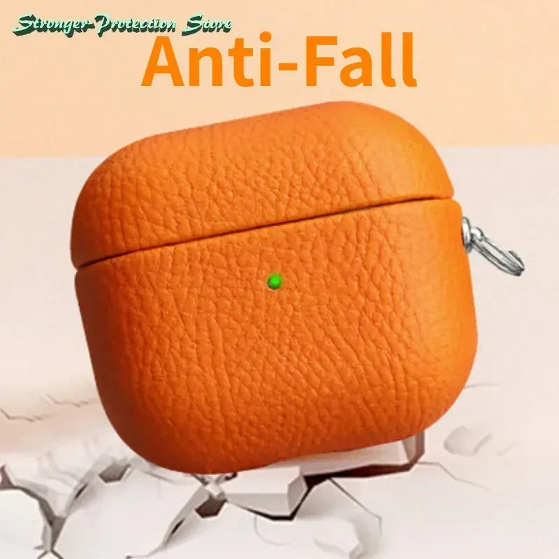 Genuine Leather For AirPods Pro 3 Case AirPods Pro 2 Airpods 4 Airpods 3 cover Lychee Pattern Cowhide With Buckle