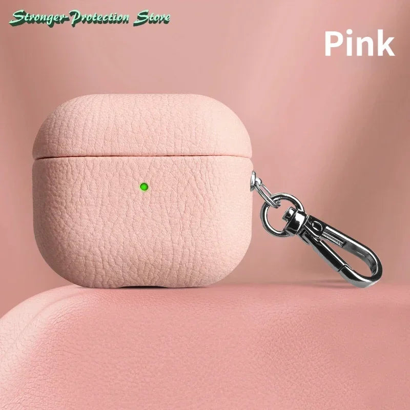 Genuine Leather For AirPods Pro 3 Case AirPods Pro 2 Airpods 4 Airpods 3 cover Lychee Pattern Cowhide With Buckle