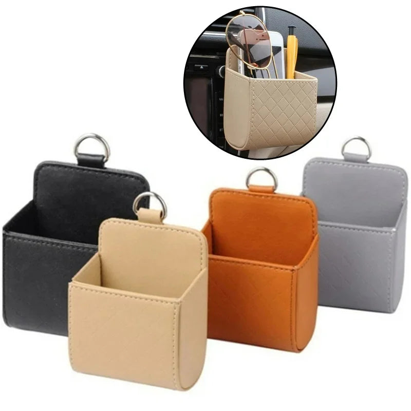 1pc Car Storage Bag Car Air Outlet Debris Bag For Mobile Phone Key Sunglasses Vent Dashboard Tidy Hanging Leather Organizer Box