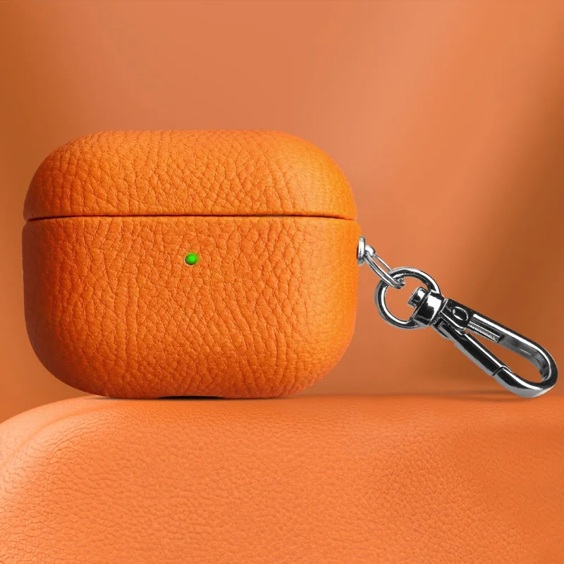Genuine Leather For AirPods Pro 3 Case AirPods Pro 2 Airpods 4 Airpods 3 cover Lychee Pattern Cowhide With Buckle