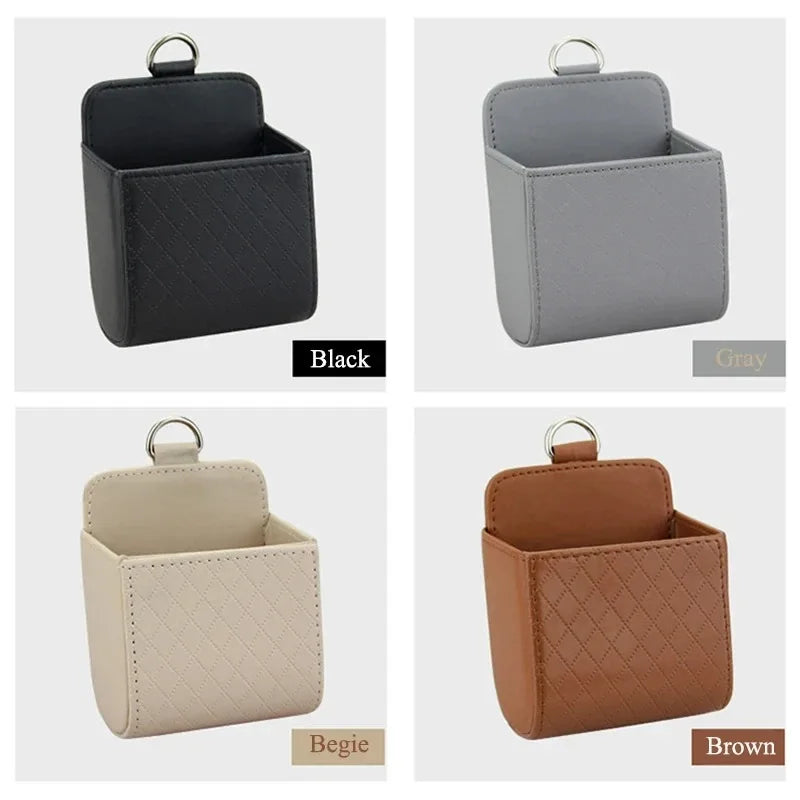 1pc Car Storage Bag Car Air Outlet Debris Bag For Mobile Phone Key Sunglasses Vent Dashboard Tidy Hanging Leather Organizer Box
