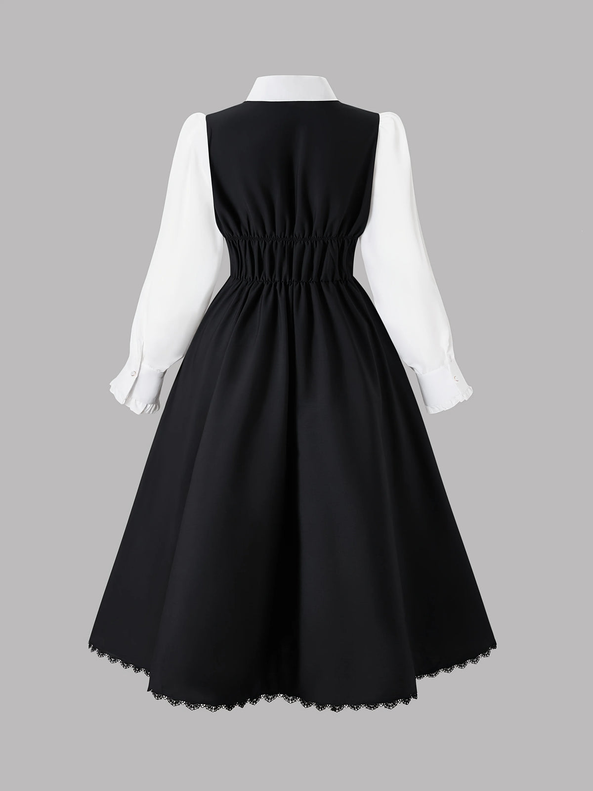 European and American fashion, sunny, large-sized solid color contrast 2-in-1 long-sleeved dress, floor-length dress