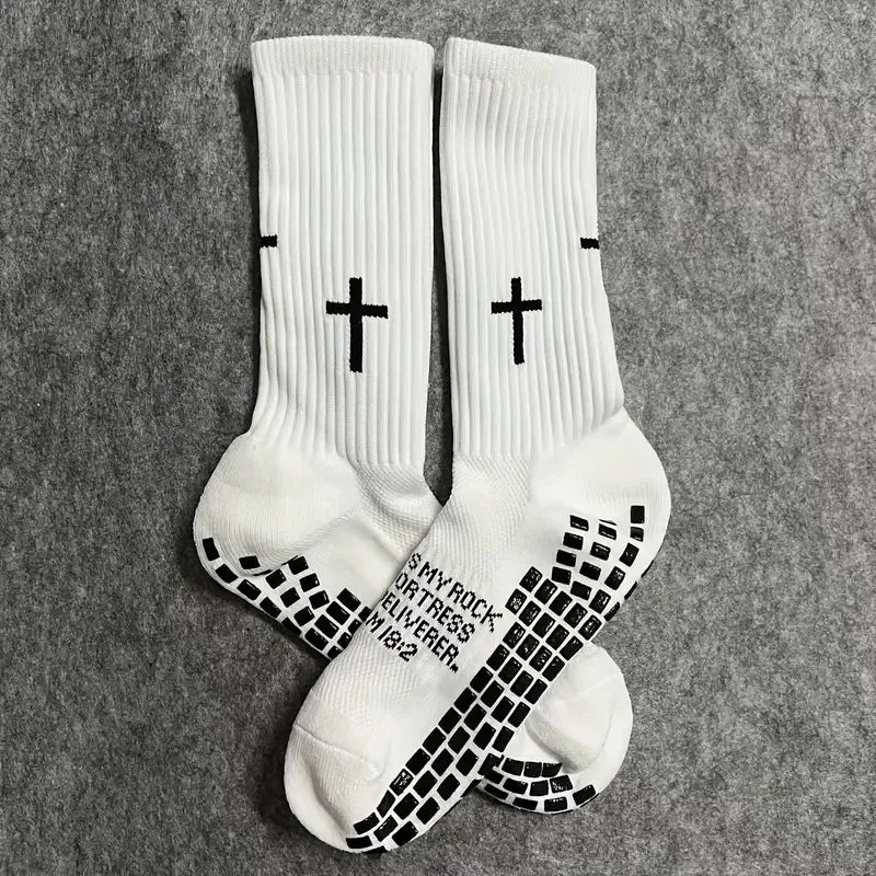 Sports Casual Socks Cross Printed Non Slip Football Socks Professional Outdoor Game Training Socks Breathable Comfortable Socks
