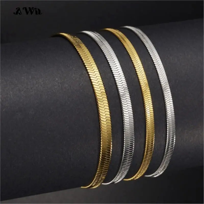 Awit Classic Snake Chain Bracelets for Women Trend Gold Plated Stainless Steel Cuban Chain Bracelet Trendy Woman Gifts Jewelry