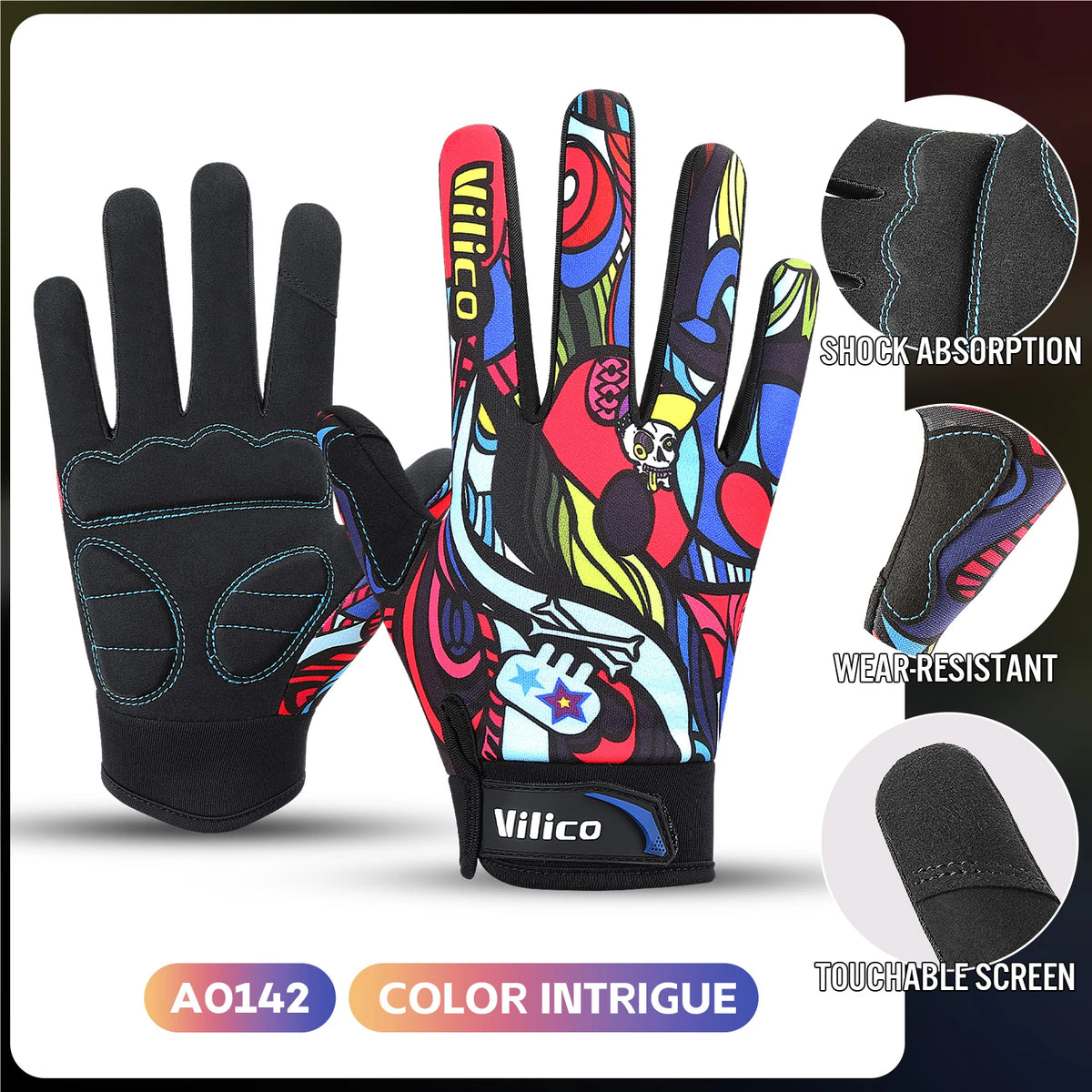 1 pair of graffiti sports bicycle riding gloves, non slip, shock-absorbing, wear-resistant, breathable, suitable for outdoor spo
