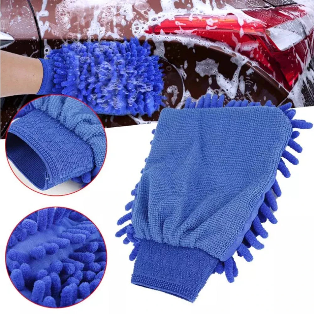 Size M, Car Wash Gloves Chenille Coral Fleece Gloves Washing Wiper Cleaning Towel Auto Dust Washer Mitt Accessories