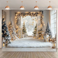 1 piece, winter Christmas background cloth with snow trees, white branches and leaves, and flashing light strings