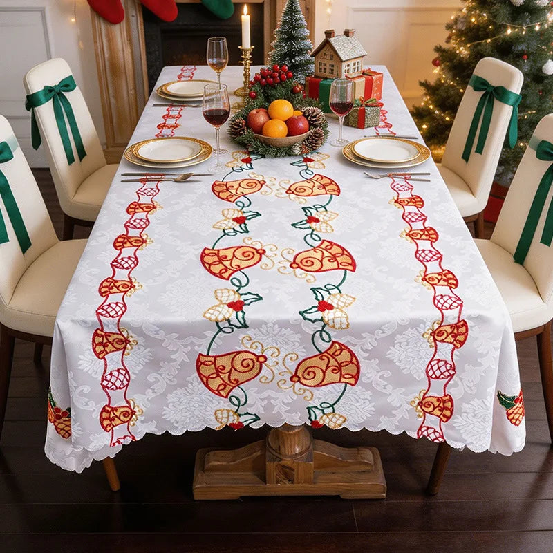 Christmas Decoration Tablecloth Cover Embroidered Jacquard Table Cloths Vintage Holiday Atmosphere Tablecloths Table Decor