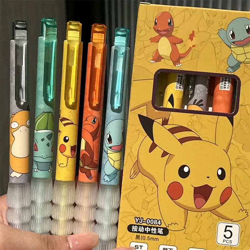 5pcs Pikachu Gel Pen Set Pokemon Ballpoint Pen Cartoon Printing Writing Pen Students Stationery Office Supplies