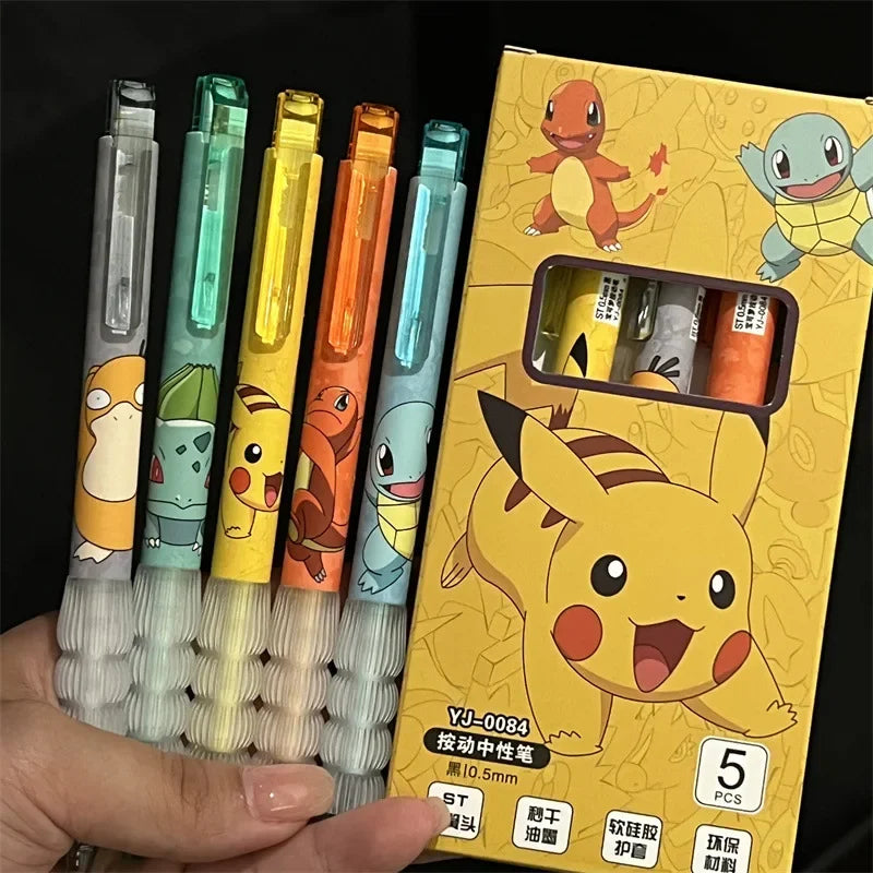 5pcs Pikachu Gel Pen Set Pokemon Ballpoint Pen Cartoon Printing Writing Pen Students Stationery Office Supplies