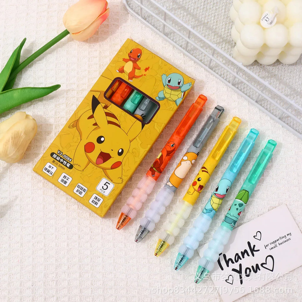 5pcs Pikachu Gel Pen Set Pokemon Ballpoint Pen Cartoon Printing Writing Pen Students Stationery Office Supplies