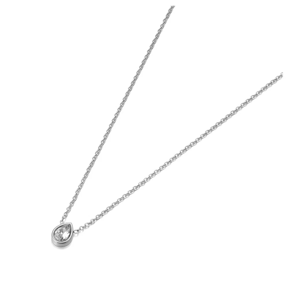 Lokaer Delicate Teardrop Cubic Zirconia Crystal Pendant Necklace Gold PVD Plated Stainless Steel Women's Party Jewelry N25022