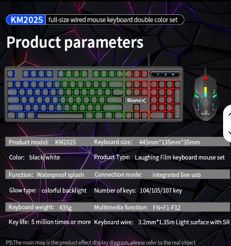 Lightweight 435g Keyboard & Mouse Set – 105 Keys, Colorful Backlit
