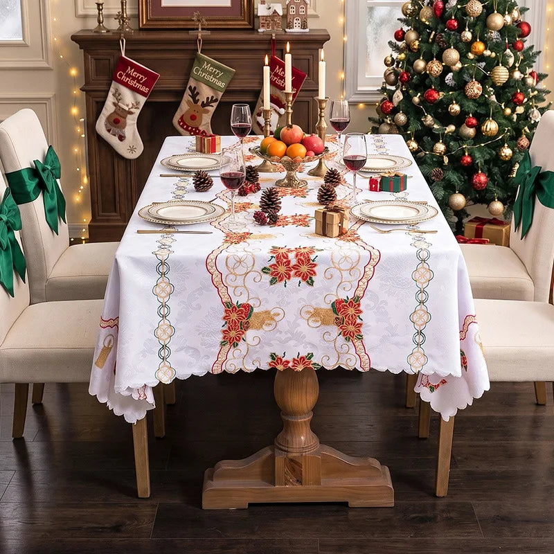 Christmas Decoration Tablecloth Cover Embroidered Jacquard Table Cloths Vintage Holiday Atmosphere Tablecloths Table Decor