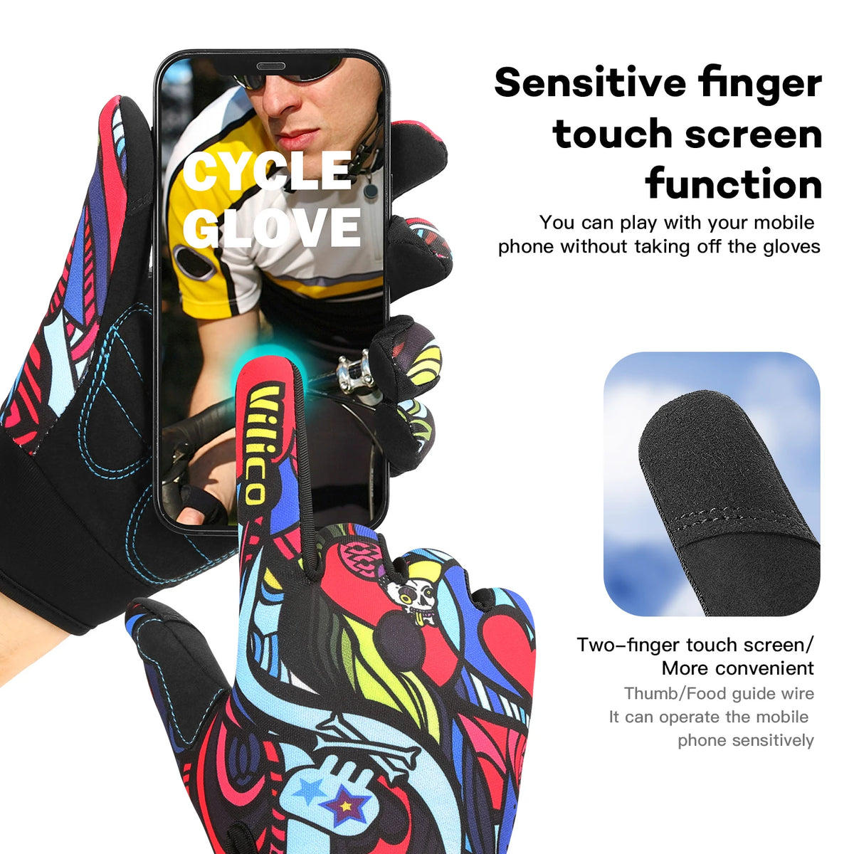 1 pair of graffiti sports bicycle riding gloves, non slip, shock-absorbing, wear-resistant, breathable, suitable for outdoor spo