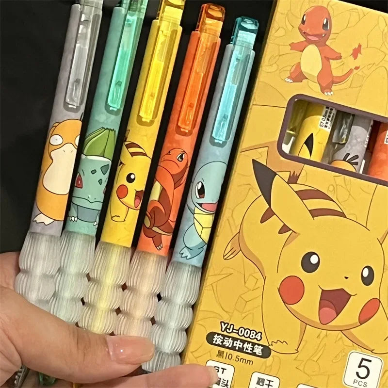 5pcs Pikachu Gel Pen Set Pokemon Ballpoint Pen Cartoon Printing Writing Pen Students Stationery Office Supplies