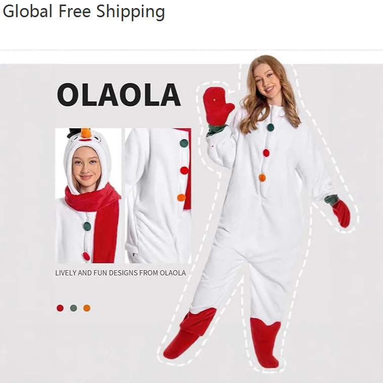 Christmas Adult Children's Christmas Dress Parent-child Plush Onesie Santa Claus Cute Reindeer Snowman Cosplay Home Warm Cloth