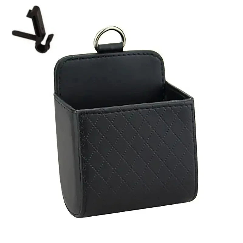 1pc Car Storage Bag Car Air Outlet Debris Bag For Mobile Phone Key Sunglasses Vent Dashboard Tidy Hanging Leather Organizer Box