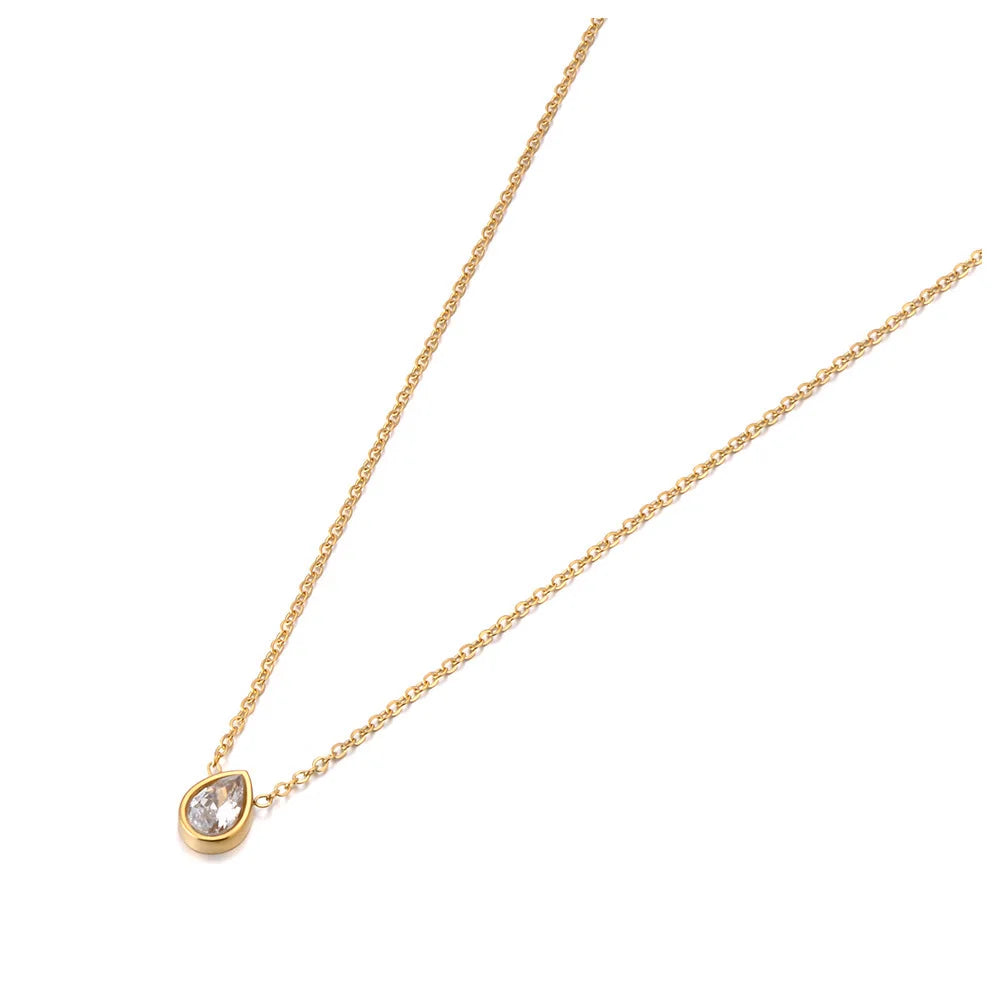 Lokaer Delicate Teardrop Cubic Zirconia Crystal Pendant Necklace Gold PVD Plated Stainless Steel Women's Party Jewelry N25022