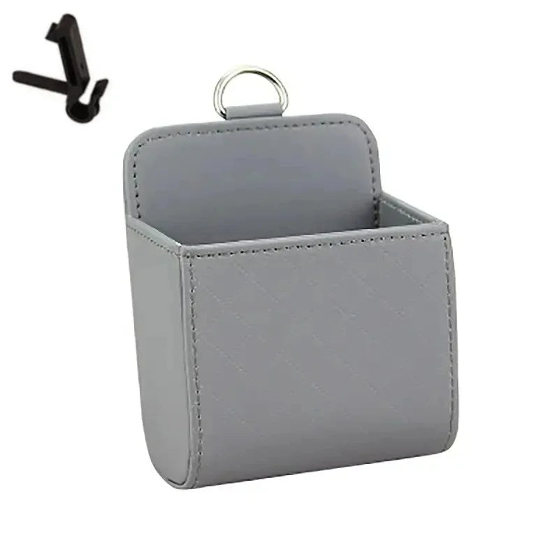 1pc Car Storage Bag Car Air Outlet Debris Bag For Mobile Phone Key Sunglasses Vent Dashboard Tidy Hanging Leather Organizer Box