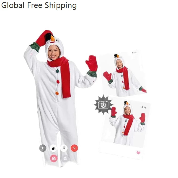 Christmas Adult Children's Christmas Dress Parent-child Plush Onesie Santa Claus Cute Reindeer Snowman Cosplay Home Warm Cloth